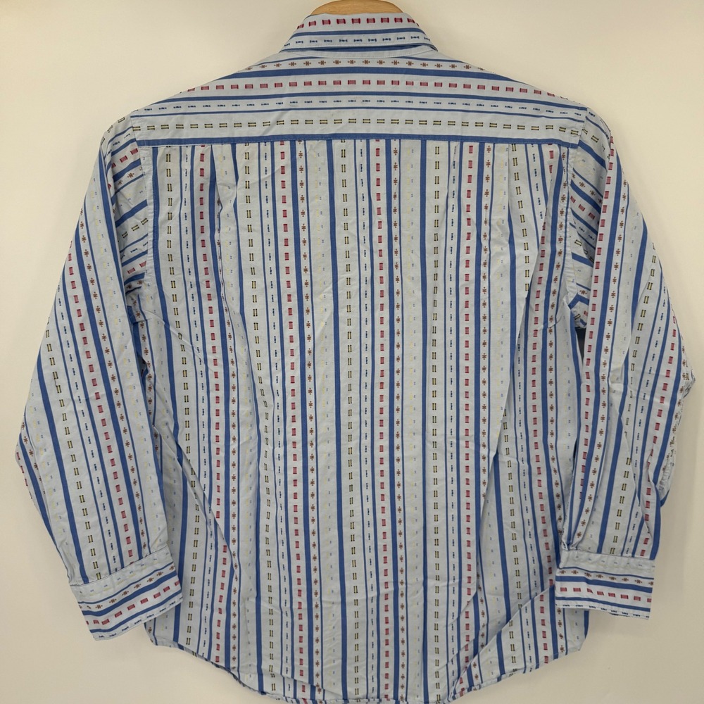 Martin Gordon Button Down Mens XXL Light Blue Embroidered Stripe Cotton *READ* - Picture 3 of 10